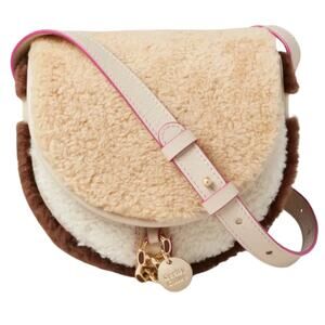 See By Chloe Mara Shearling Sherpa Leather Brown Cement Beige Small Saddle Bag